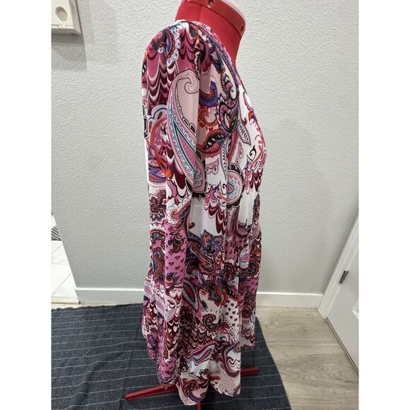 Paisley Print Long Sleeve Tunic Dress Bohemian Flowy Mini Dress - Picture 3 of 4